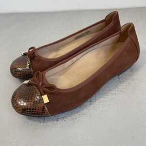 Vionic Minna Ballet Flats Cap Toe Bow Arch Support Slip On Shoes US 7 Brown